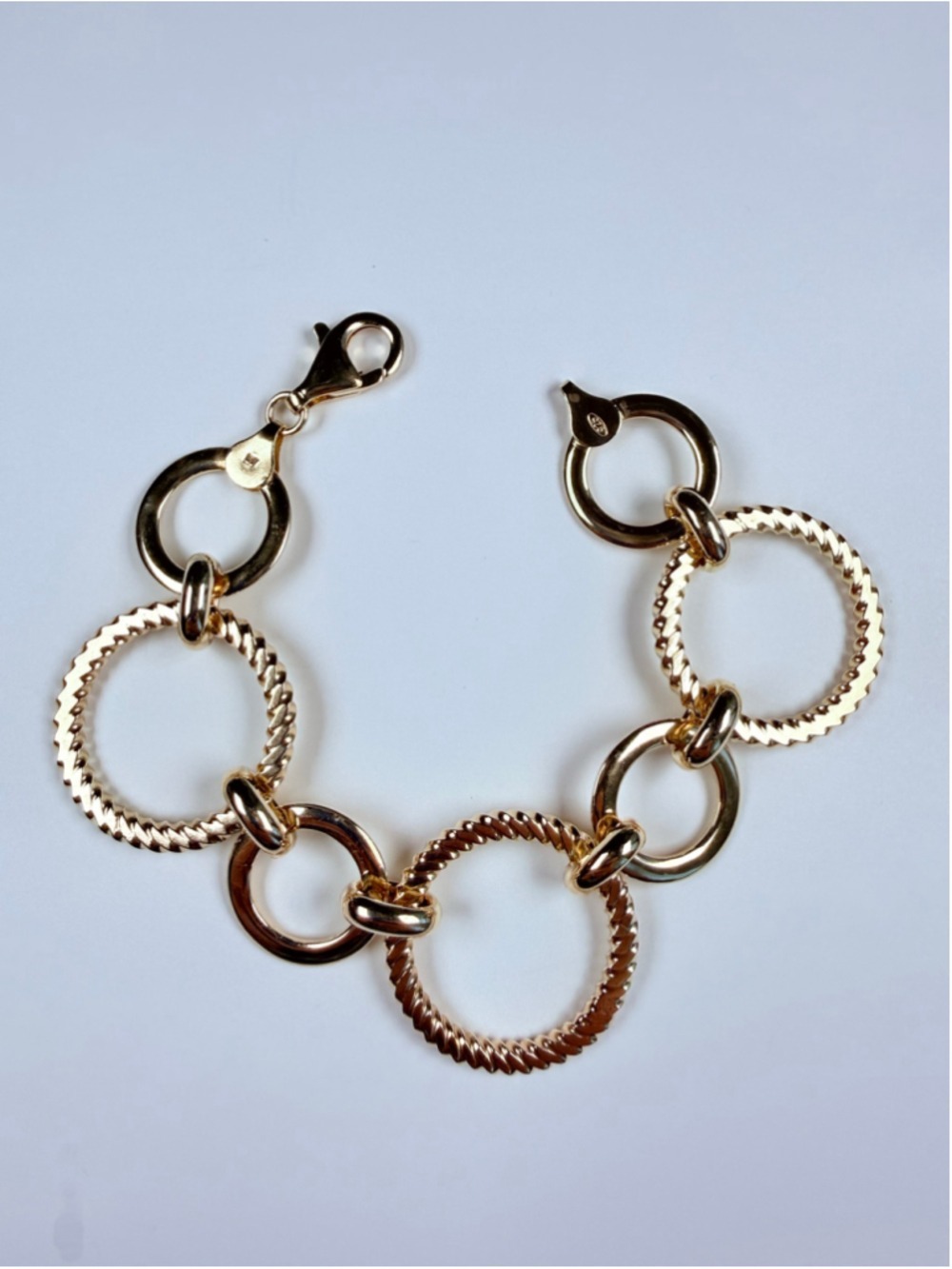 Gold Vermeil Cable Circle Rolo Link Chain 925 Sterling Silver Bracelet Italy - Picture 6 of 9